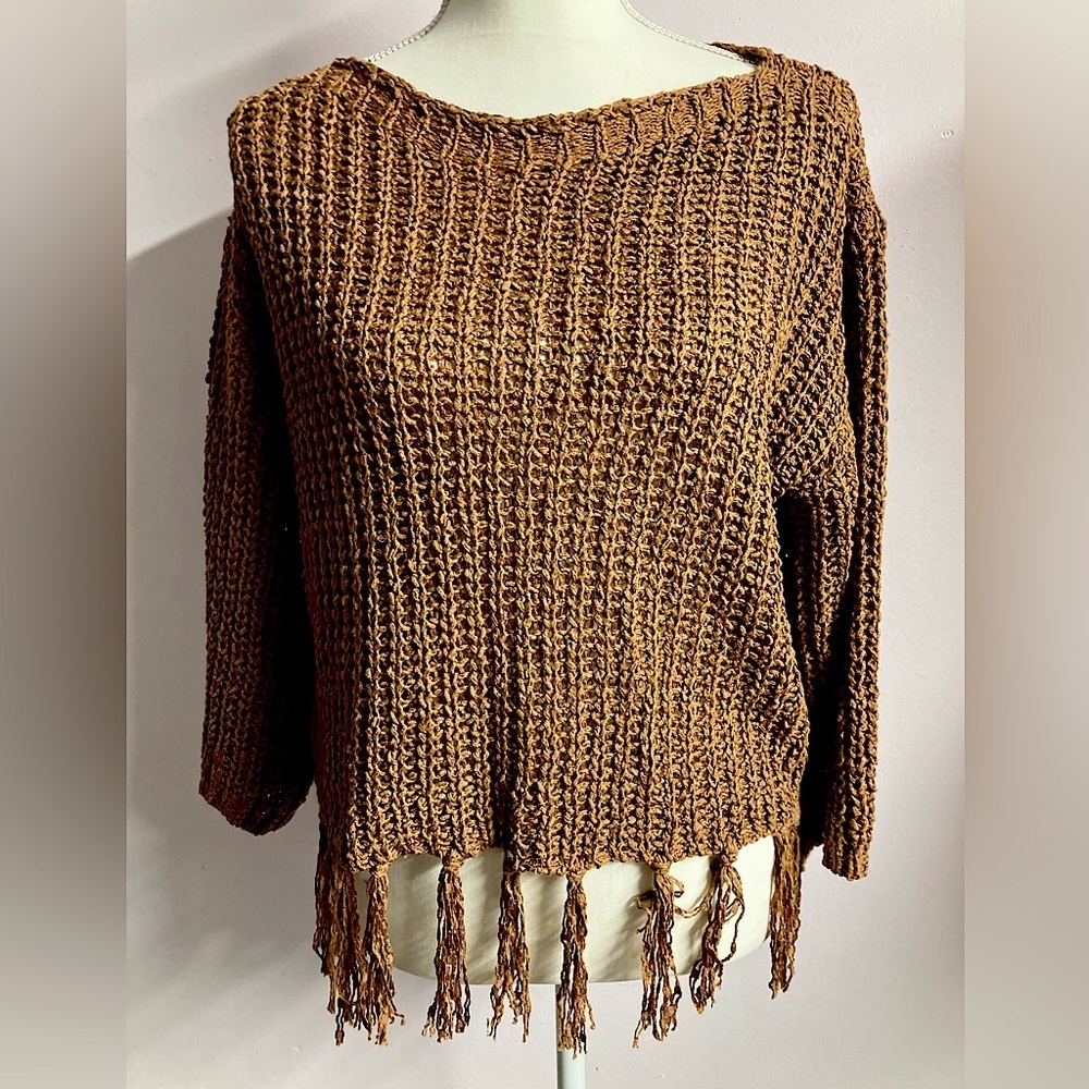 Altar’d State Women’s Pullover Sweater, XS, Tassel Hem, Brown